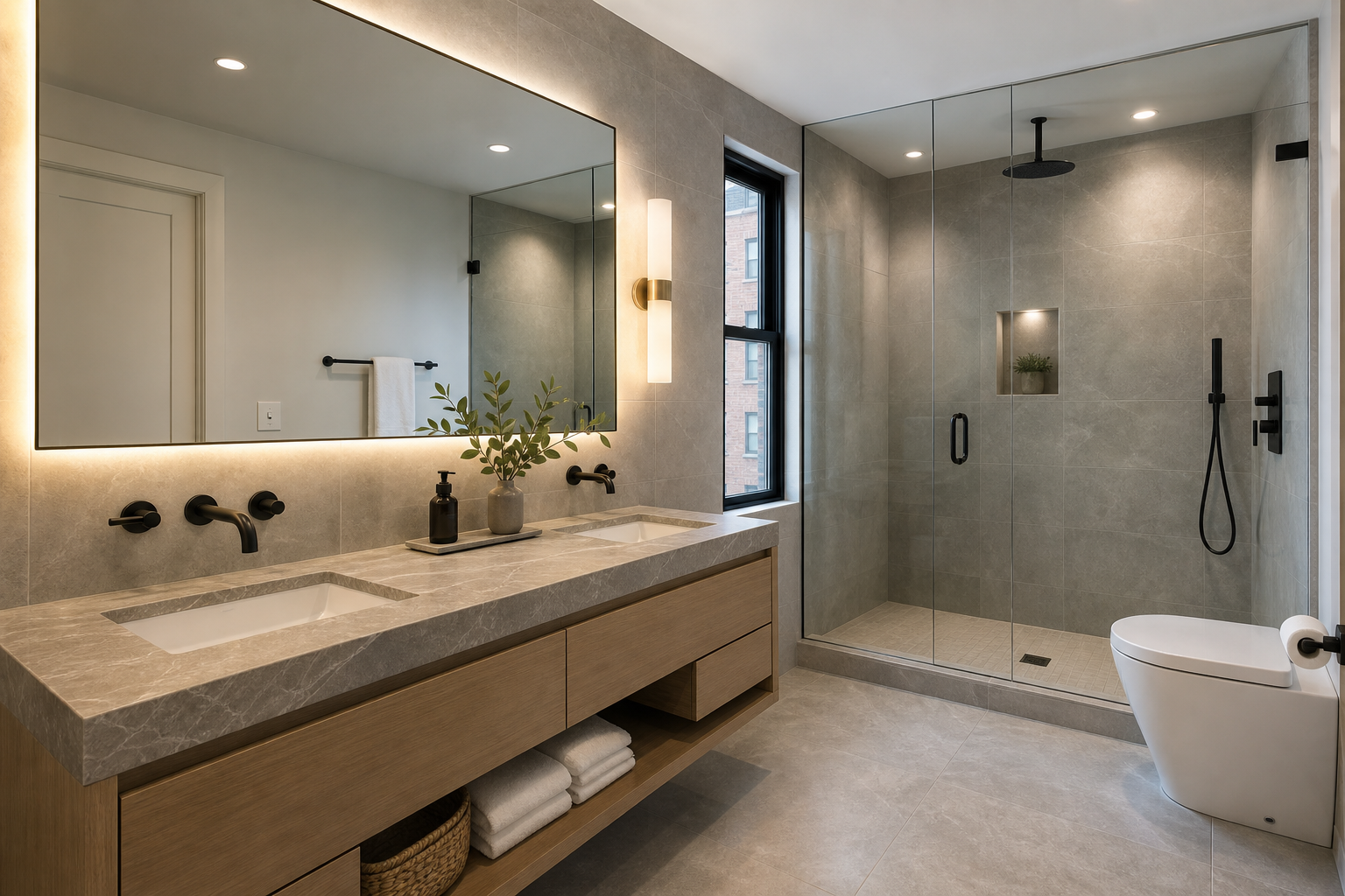 Renovated bathroom with glass shower
