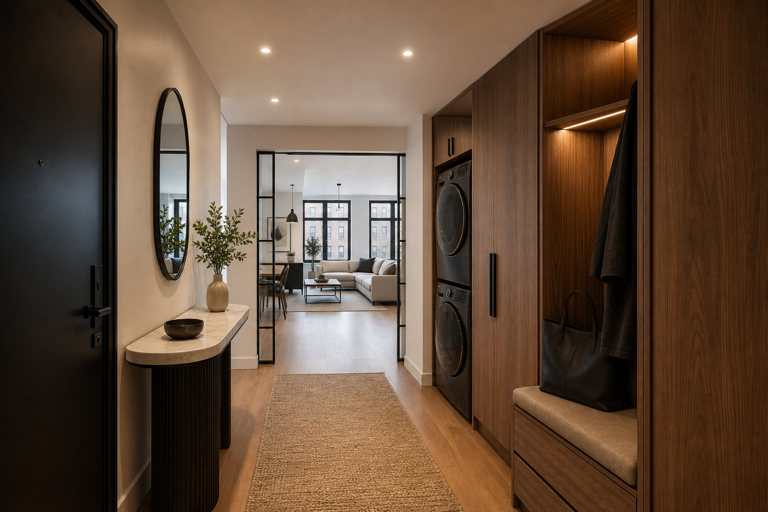 Apartment entry with built-in storage