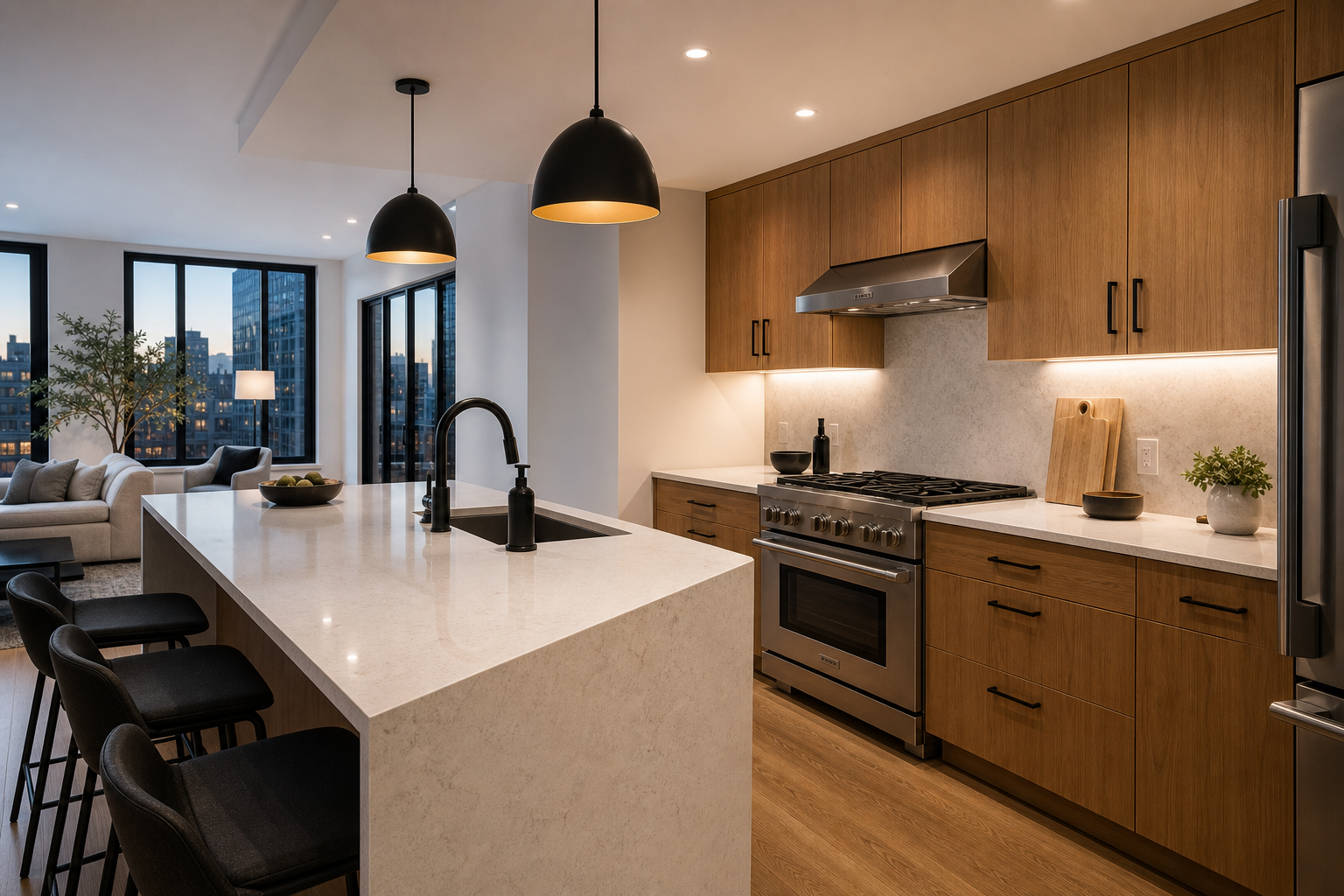 Renovated kitchen with stone counters