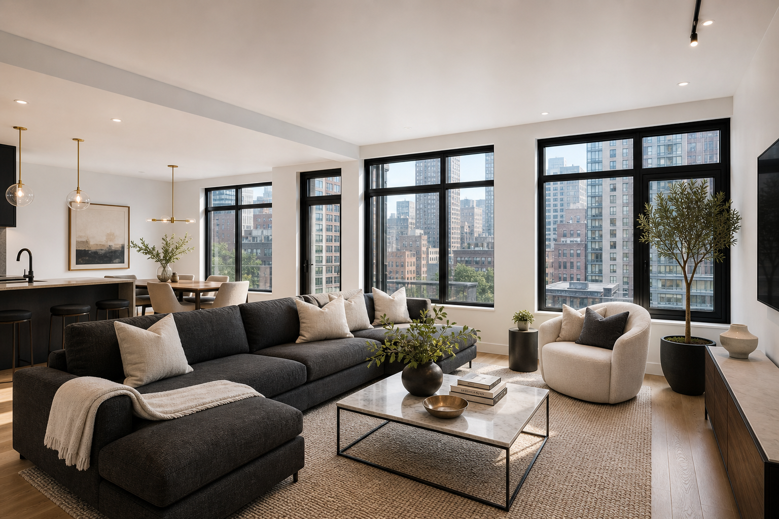 Open living room with premium staging