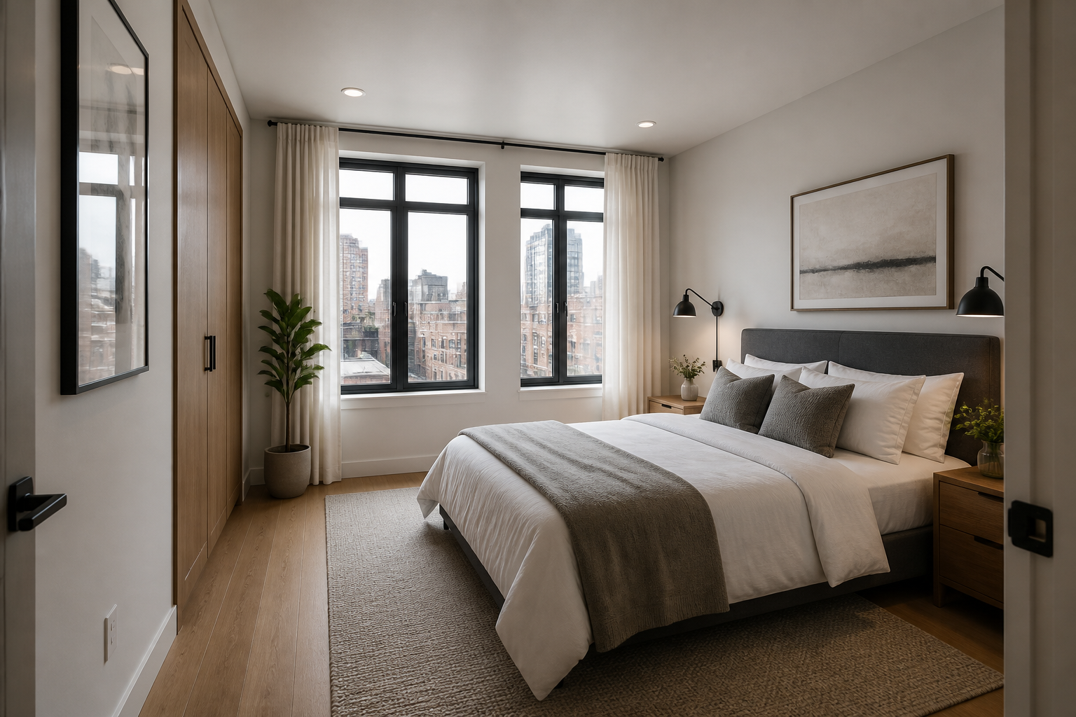 Primary bedroom with modern finishes